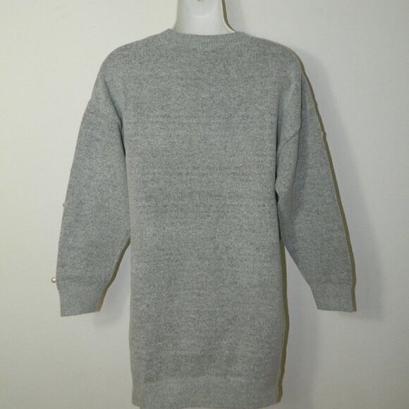 Zara Knits Sweater Grey  Pearls Sleeves Tunic Length Jumper‎ - Picture 2 of 12